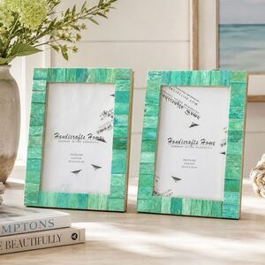 Set of 2 Aqua Blue Mosaic Tile 4×6 Photo Frames - Handmade Coastal Beach Decor